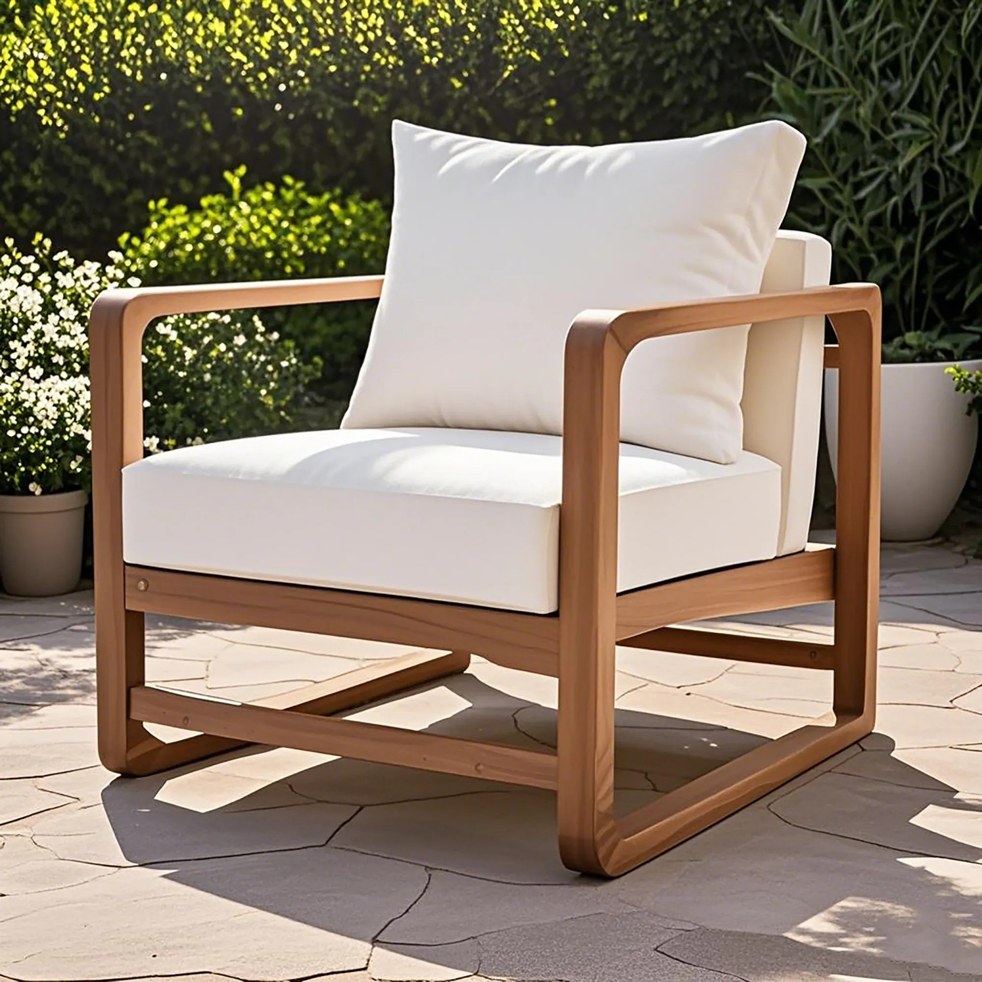 Blisstyle Outdoor Lounge Chair Acacia Wood Club Chair Oversized Seat with Beige Cushion Set Outdoor Patio Chairs Stainless Steel | PC379 | Lowe's