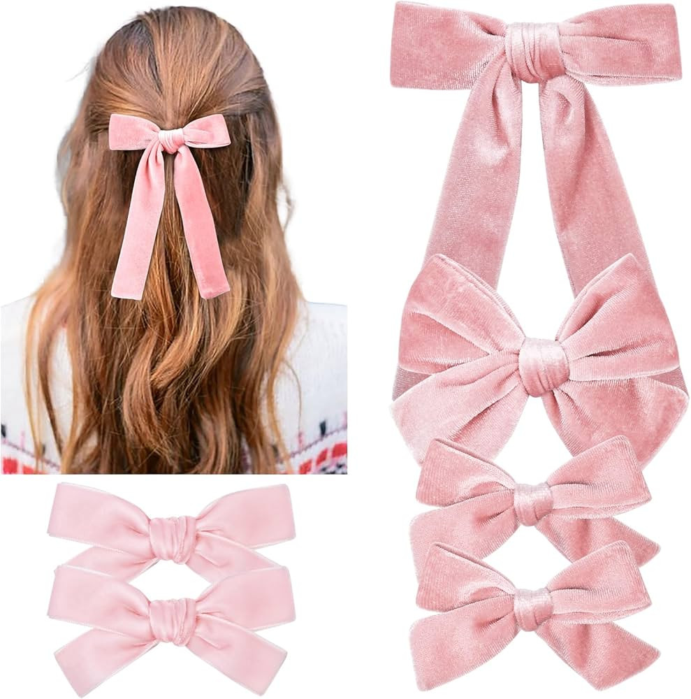 DEEKA Multi-sized Light Pink Velvet Hair Bows Set 6 PCS Large Velvet Hair Bow for Toddler Girls V... | Amazon (US)