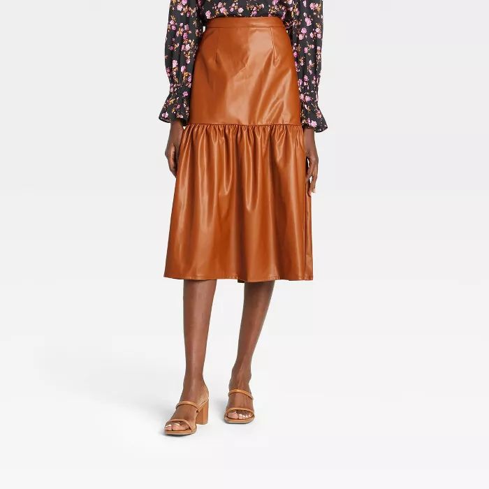 Women&#39;s Faux Leather Skirt - Who What Wear&#8482; Brown L | Target