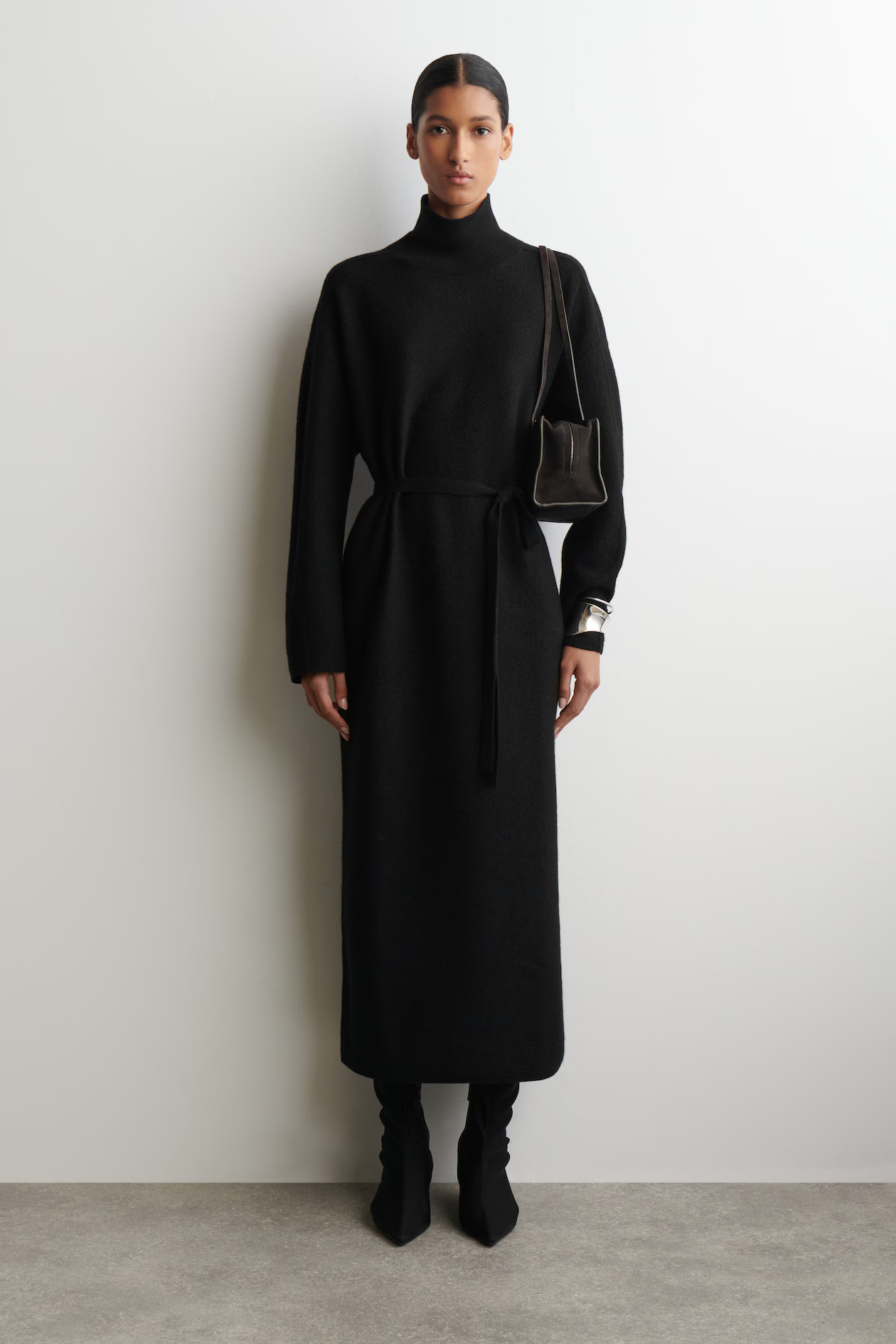 BOILED-WOOL FUNNEL-NECK DRESS - BLACK | COS US | COS (US)