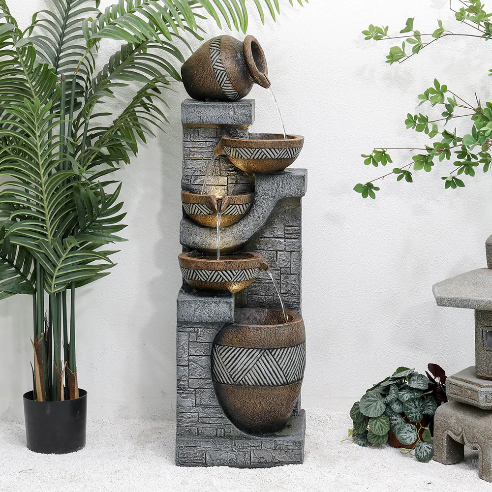 SunJet 5 Tiers Indoor Outdoor Garden Water Fountain 42in H Modern FloorStanding Cascading Water Feature Suitable for Deck Patio Porch Yard Decor | Lowe's