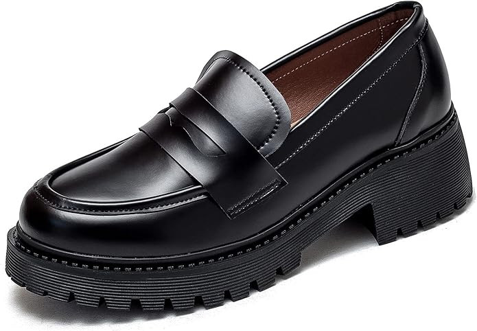 U-lite Women's Classic Simple Mid Heel Oxfords Penny Loafers Comfortable Slip On Dress Shoes | Amazon (US)