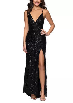 Blondie Nites Women's Rose Pattern Sequin Gown, Black, 13 | Belk