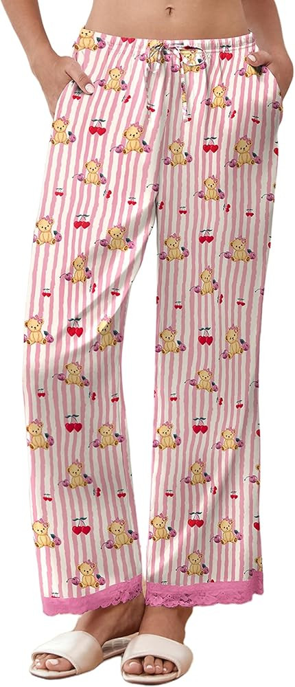 Ekouaer Womens Silk Satin Pajama Pants Casual Comfy Sleep Pants Pocketed Elastic Waist Wide Leg P... | Amazon (US)