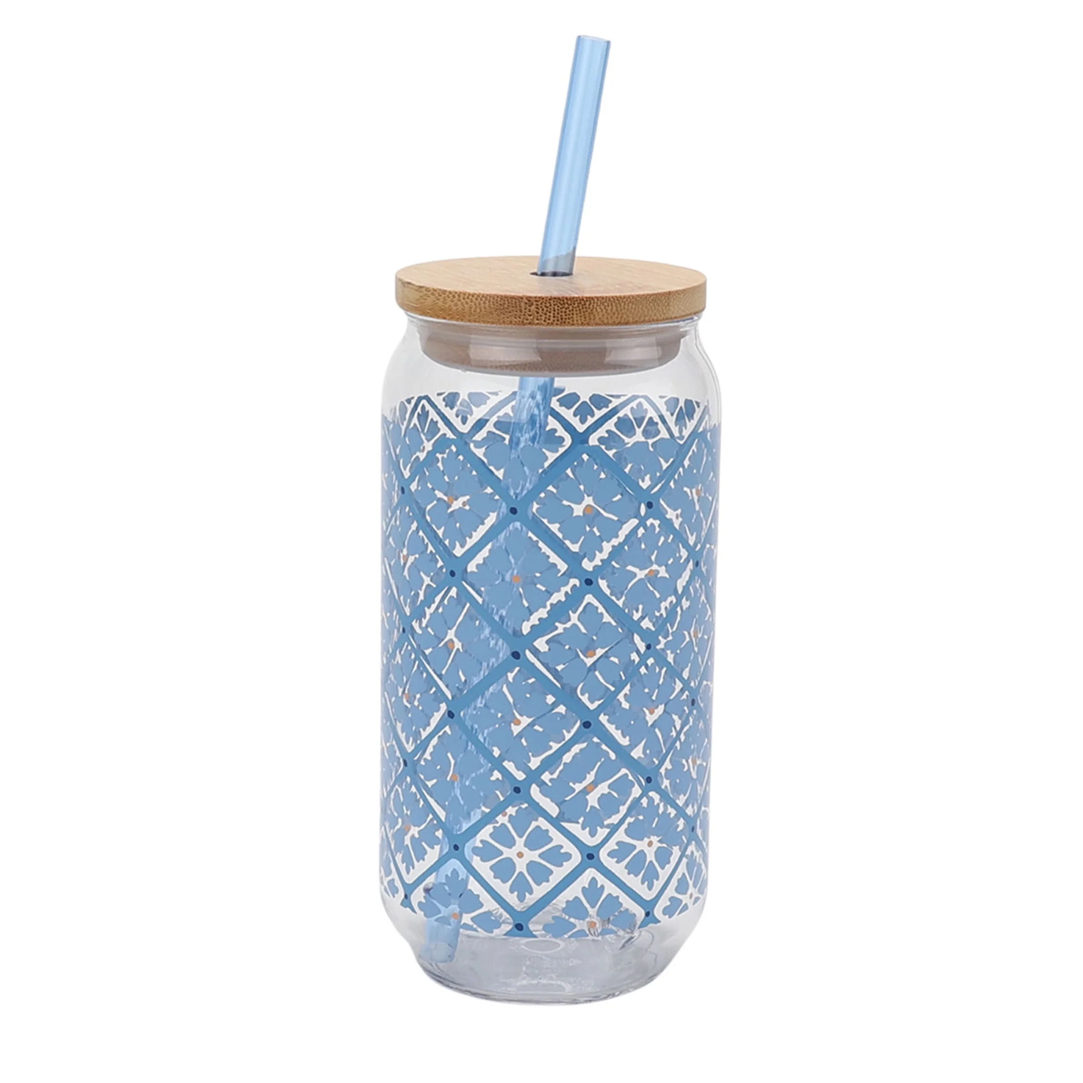 Mainstays by Becky G. & Alejandra 20-Ounce Acrylic Can Shape Tumbler, Blue Tile Pattern | Walmart (US)