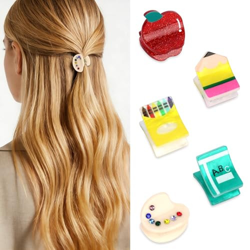 Esitrormi 5 PCS Funny Hair Clips for Women Mini Claw Clips for Thin Hair Cute Teacher Accessories Gifts for Teachers Back to School Supplies | Amazon (US)