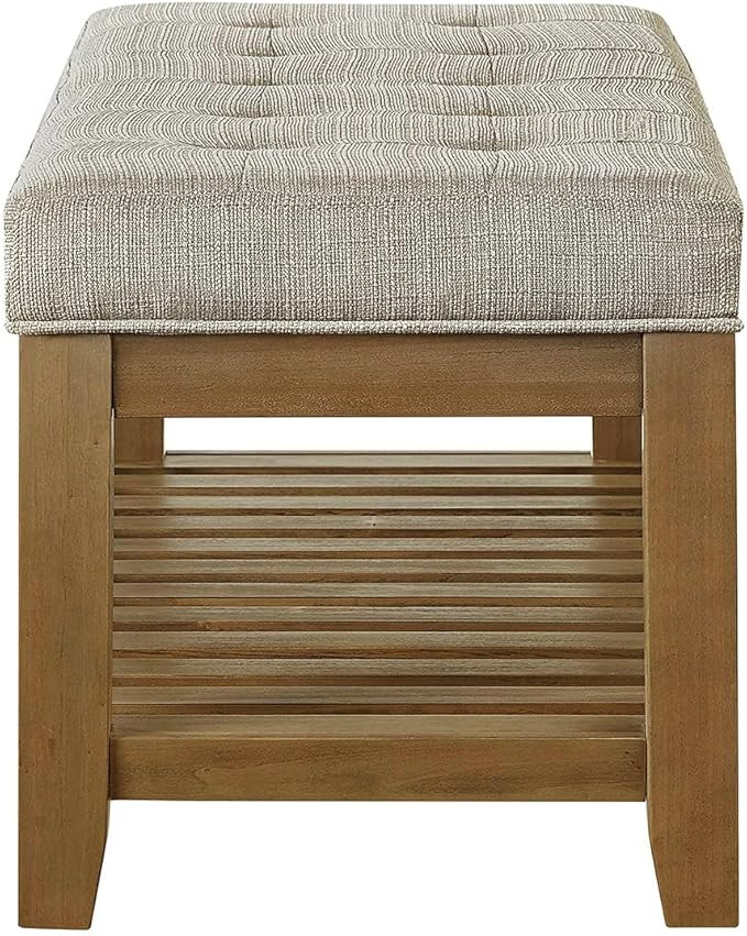24KF Large Rectangular Upholstered Tufted Linen Fabric Ottoman Bench, Padded Bench with Solid Woo... | Amazon (US)