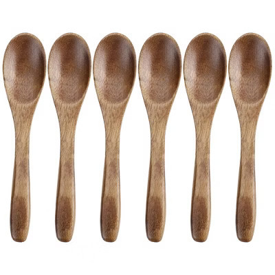 Unique Bargains Wooden Natural Grain Soup Spoon Salt Sugar Dinner Spoons 4.7" Long Brown 6 Pcs | Target