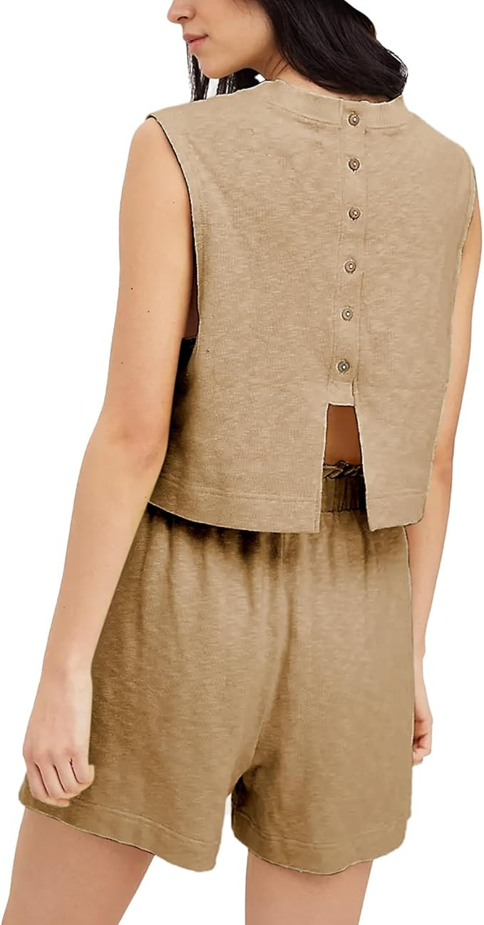 Lounge Sets for Women Summer 2 Piece Outfits Sleeveless Tank Tops Matching Shorts Workout Set Bea... | Amazon (US)