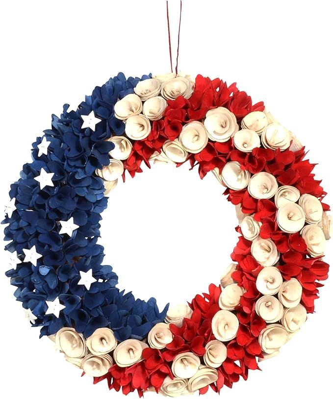 18 Inch Wood Curled Roses Patriotic Wreath in Red, White, Blue, Antique White - Front Door Wreath | Amazon (US)