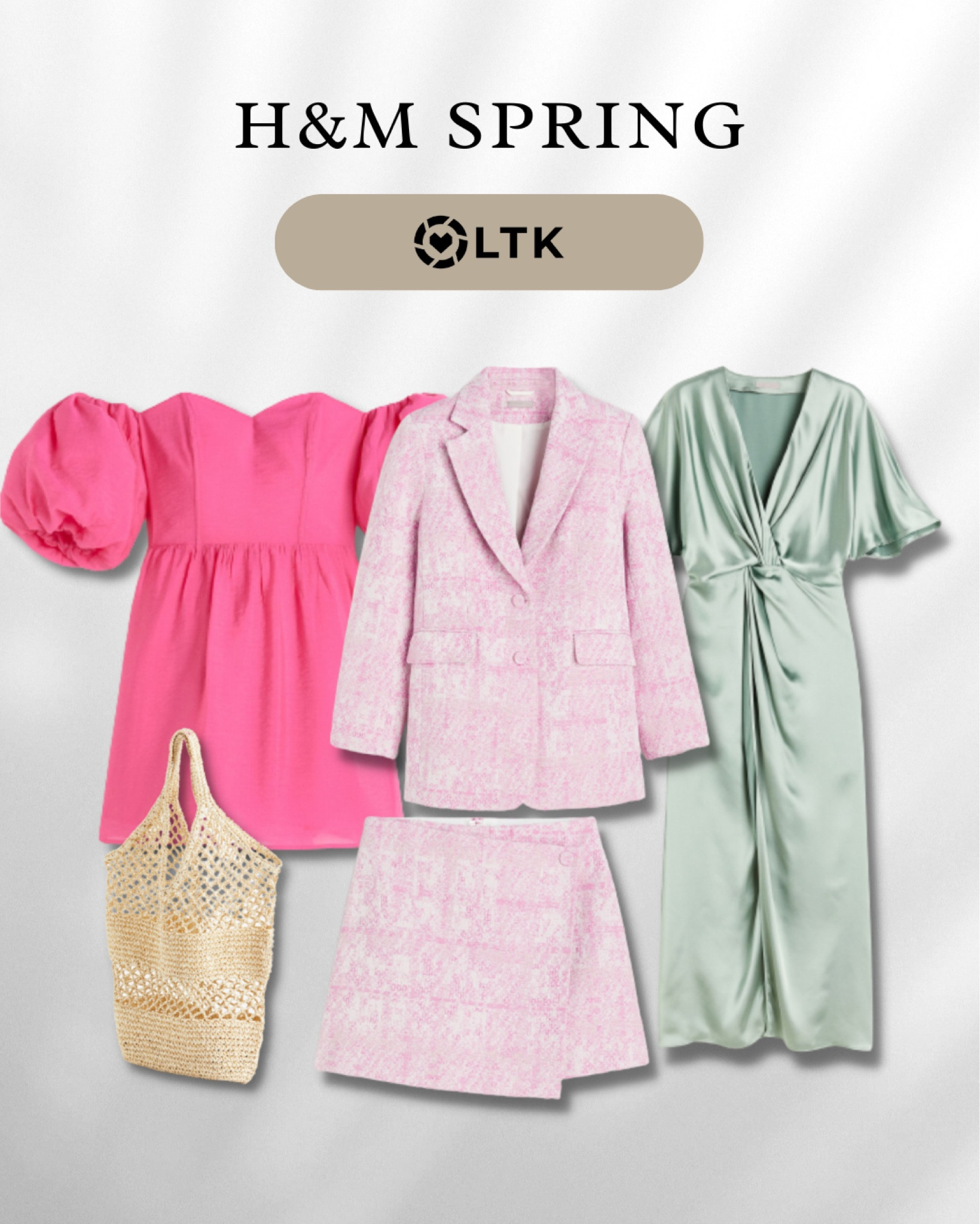 H&M spring new in summer collection 2023 fashion trends. Pink short off the shoulder dress. Crochet tote bag. Pink blazer and skirt set. Mint silk maxi dress 

#LTKSeasonal #LTKtravel #LTKeurope