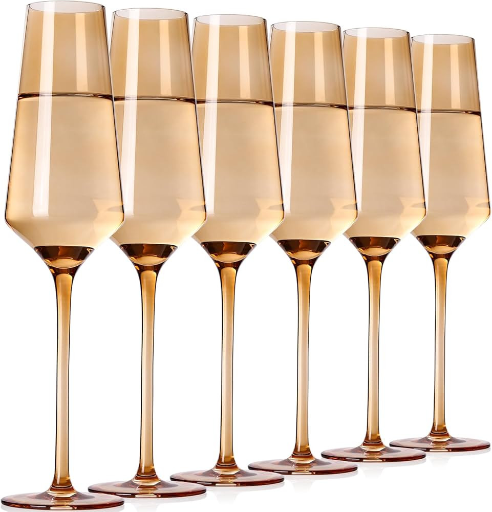 Amber Champagne Glasses Set of 6 - Hand Blown Exquisite Luxury Champagne Flutes Set for Party Wed... | Amazon (US)