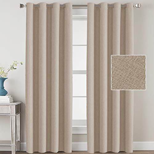 Linen Blackout Curtains 84 Inches Long for Bedroom / Living Room Thermal Insulated Grommet Curtai... | Amazon (US)