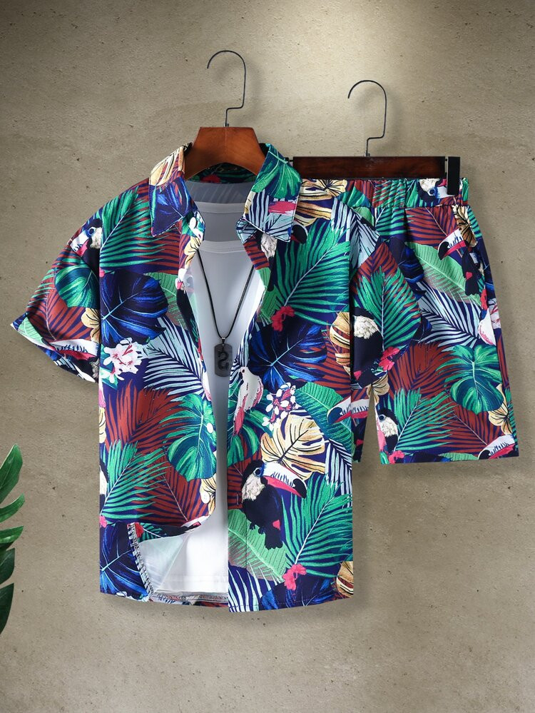 Boys Tropical Print Shirt & Shorts Without Tee | SHEIN