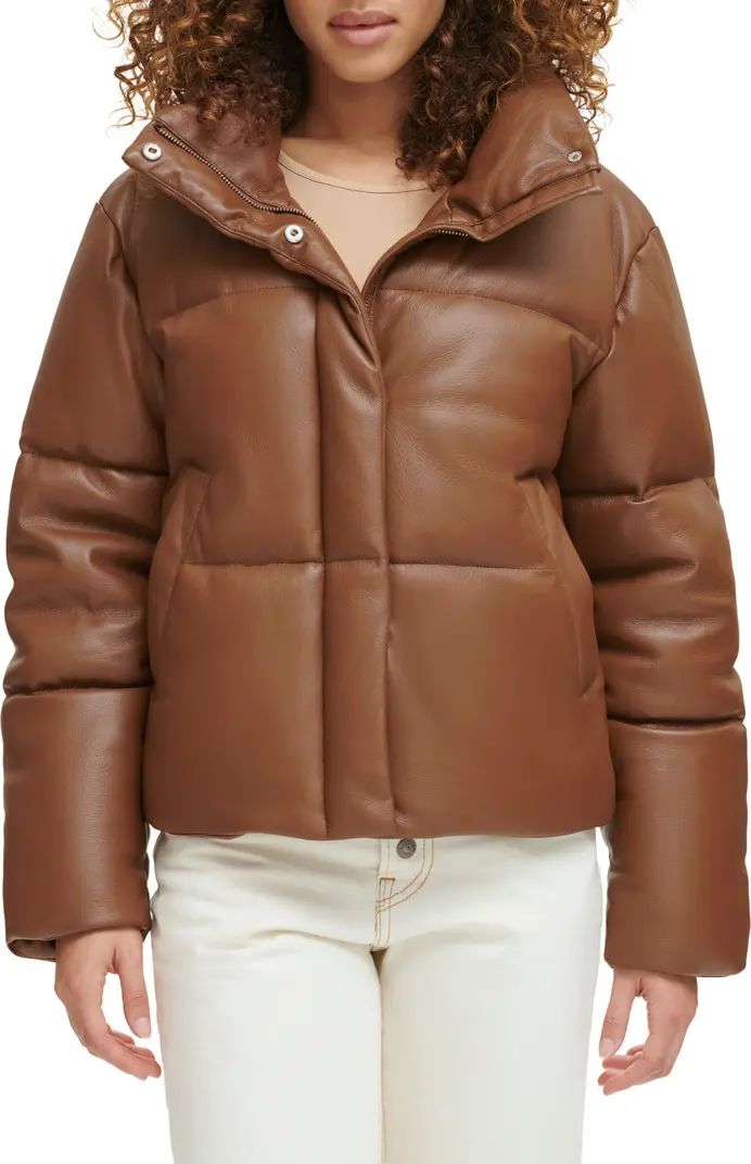 Water Resistant Faux Leather Puffer Jacket | Nordstrom