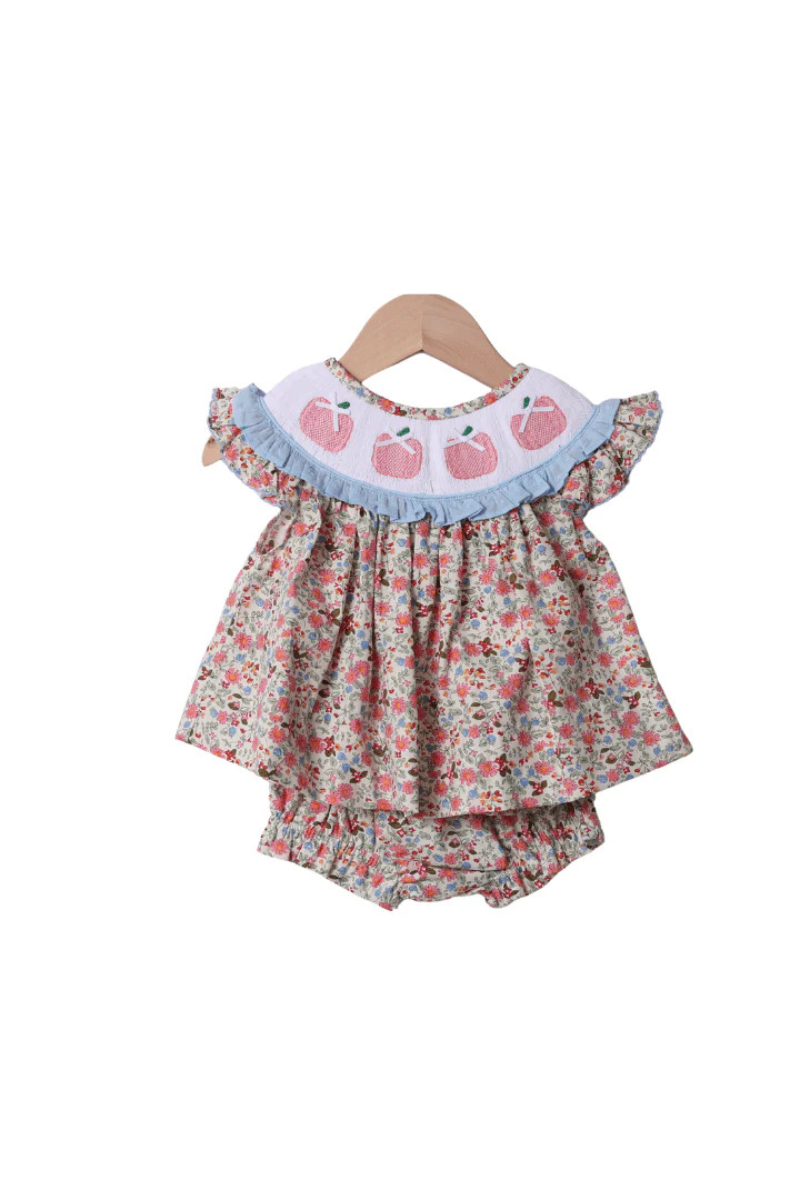 Smocked Floral Pink Pumpkin Bishop Bloomer Set | The Smocked Flamingo