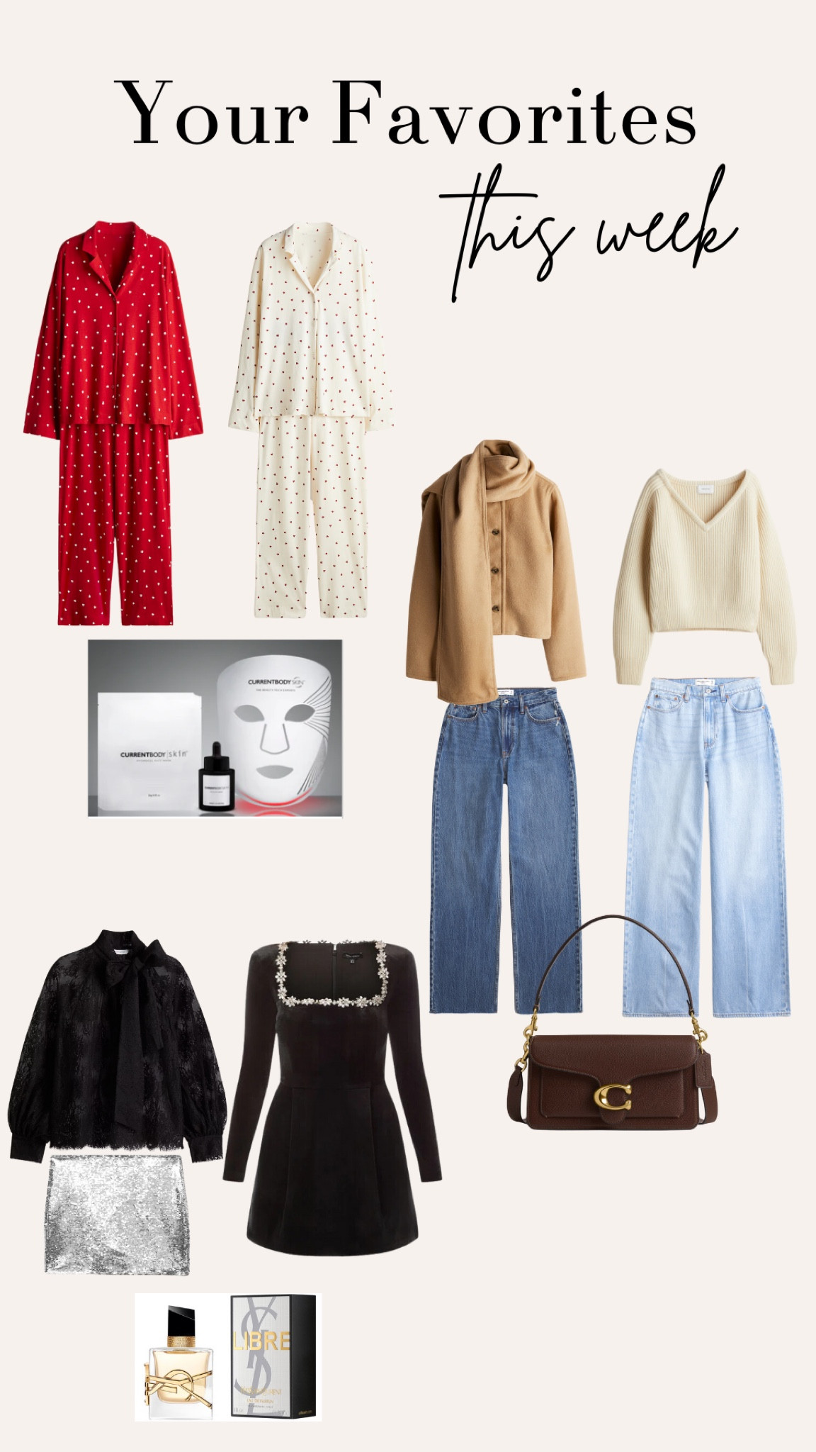Christmas Party Outfit, Winter Outfits, Jersey Pyjamas, Sequin Miniskirt, High Rise Loose Jean, LED Light Therapy Face Mask, Black Dress, Felted Jacket with Scarf, High Rise Wide Leg Jean, Tie-Neck Lace Blouse, Leather Shoulder Bag, Mango, H&M, CurrentBody, Nadine Merabi, Abercrombie & Fitch, Yves Saint Laurent Libre Eau de Parfum, Look Fantastic, Coach

#LTKuk #LTKstyletip #LTKwinter