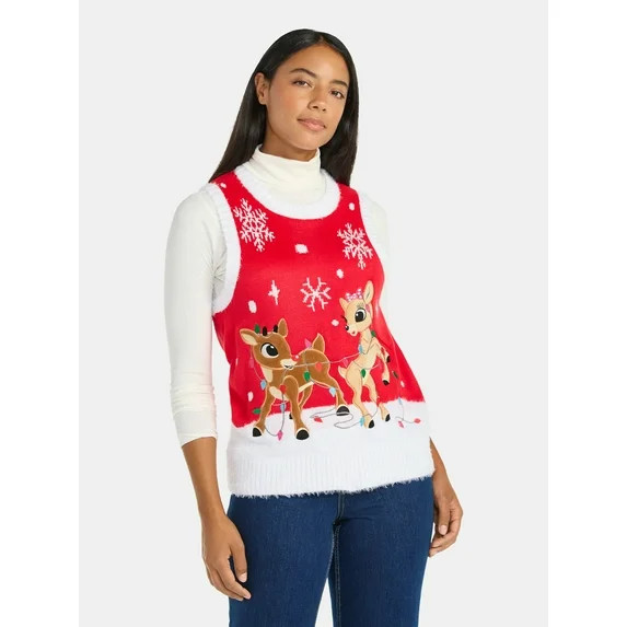 Rudolph the Red-Nosed Reindeer Women's Embellished Crewneck Sweater Vest, Sizes XXS-XXL | Walmart (US)