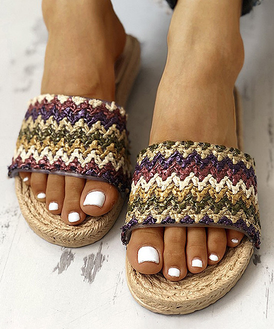 NANIYA Women's Sandals Beige - Beige & Green Chevron Woven Slides - Women | Zulily