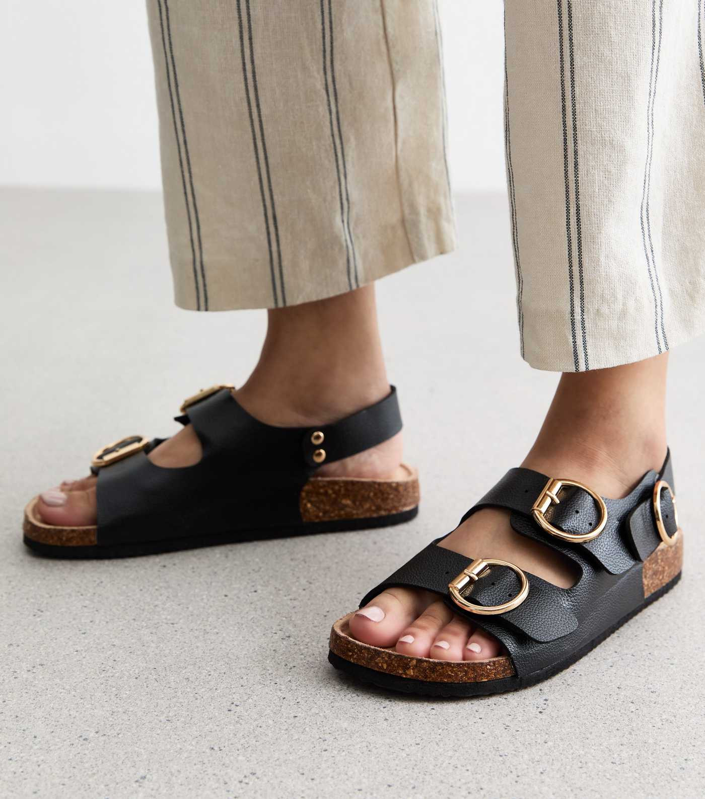 Wide Fit Black Slingback Double-Strap Sandals  | New Look | New Look (UK)