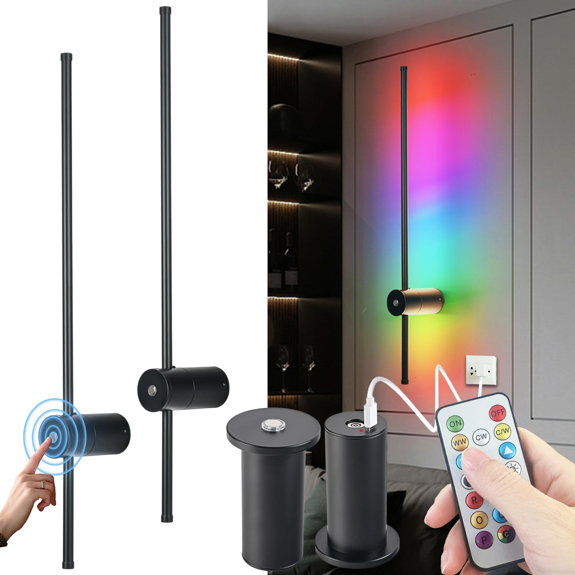 Battery Operated Wall Sconce, Wireless Wall Sconces Set Of Two With Remote Control, 10000mAh Deta... | Amazon (US)