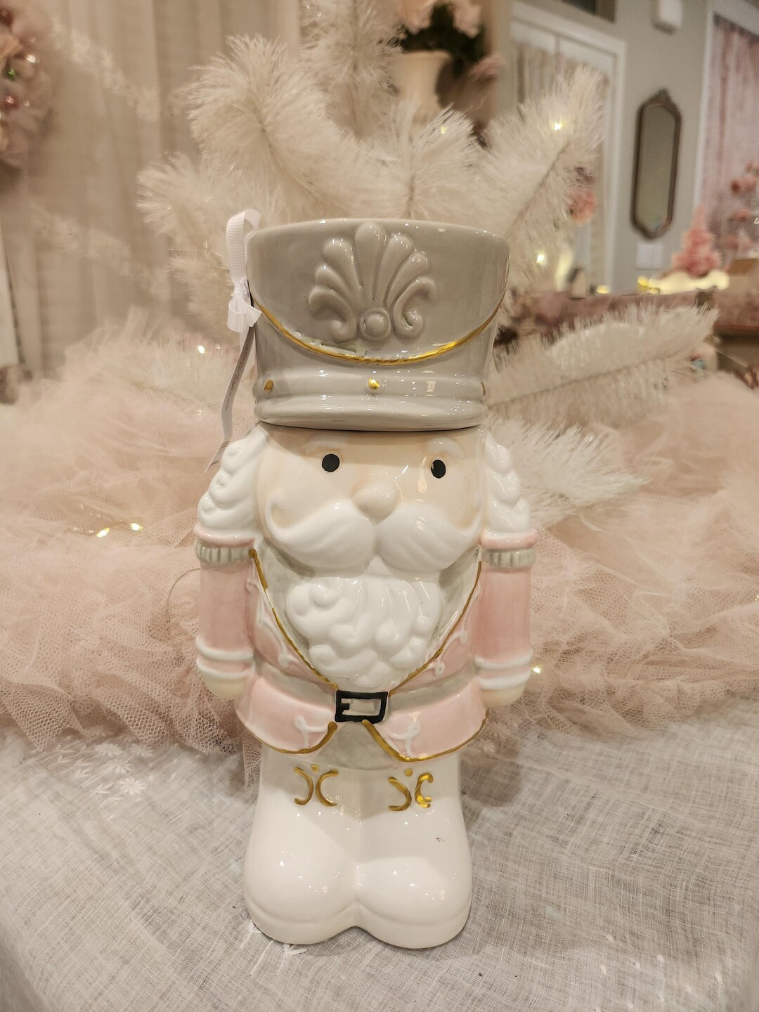 New Pastel Pink Soldier Nutcracker Shabby Holiday Cookie Jar Christmas Winter Gift Kitchen Bathro... | Etsy (US)