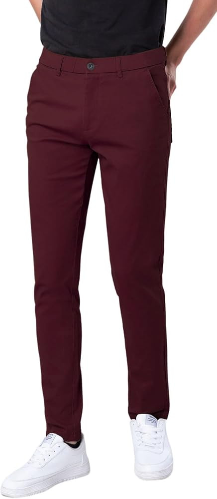 Plaid&Plain Men's Skinny Stretchy Khaki Pants Colored Pants Slim Fit Slacks Tapered Trousers | Amazon (US)