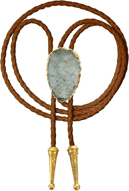 Daisy Del Sol Boho Vegan Faux Leather Western Bolo Tie Turquoise Gold Tips Handmade Gemstone Chok... | Amazon (US)
