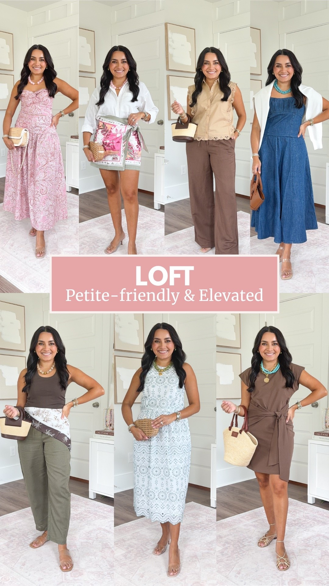 Summer Loft Try On - All On Sale!
For reference: I’m 5’0, petite, 32b bra size, and 2/26 in bottoms, pear shaped. 
*Everything I share is unaltered! TTS means true to size. Between size 5-6.5 in shoes

Pink paisley top size xs petite TTS
Pink midi skirt size 0 regular - i sized down a size in the regular length, also comes in petite!
Clear heels size 5 TTS
White cardigan size small TTS

White linen button down size xs petite TTS
Pink and green line wrap skort size 2 petite TTS
Clear heels size 5 TTS

Latte brown eyelet sleeveless shirt size xs petite TTS
Brown cocoa bliss linen pants size xs regular TTS - also comes in petite!
Clear heels size 5 TTS

Chambray denim tank size 0 regular TTS
Chambray midi skirt size 2 petite TTS
Clear heels size 5 TTS

Brown tank size xs petite TTS
Green thyme garden color barrel linen pants size xs petite TTS
Clear sandals size 5.5 TTS

White and teal eyelet tank size 0 petite TTS
White and teal eyelet midi skirt size 2 petite TTS
Clear heels size 5 TTS

Brown coca bliss tie t-shirt dress size xs petite TTS
Gold sandals size 5 TTS



Spring outfits 2026
Summer outfits 2026
Vacation outfits beach
Summer outfits
Date night outfits
Memorial day

#LTKootd #LTKgrwm #LTKSaleAlert