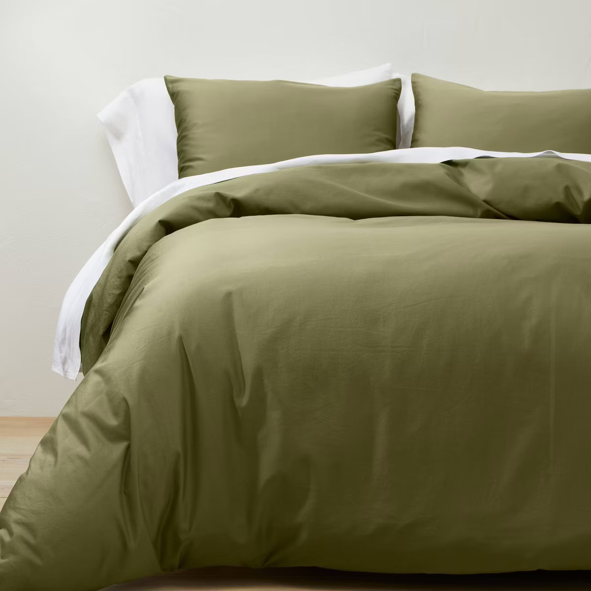 Full/Queen Supima Washed Sateen Duvet & Sham Set Moss Green - Casaluna™ | Target