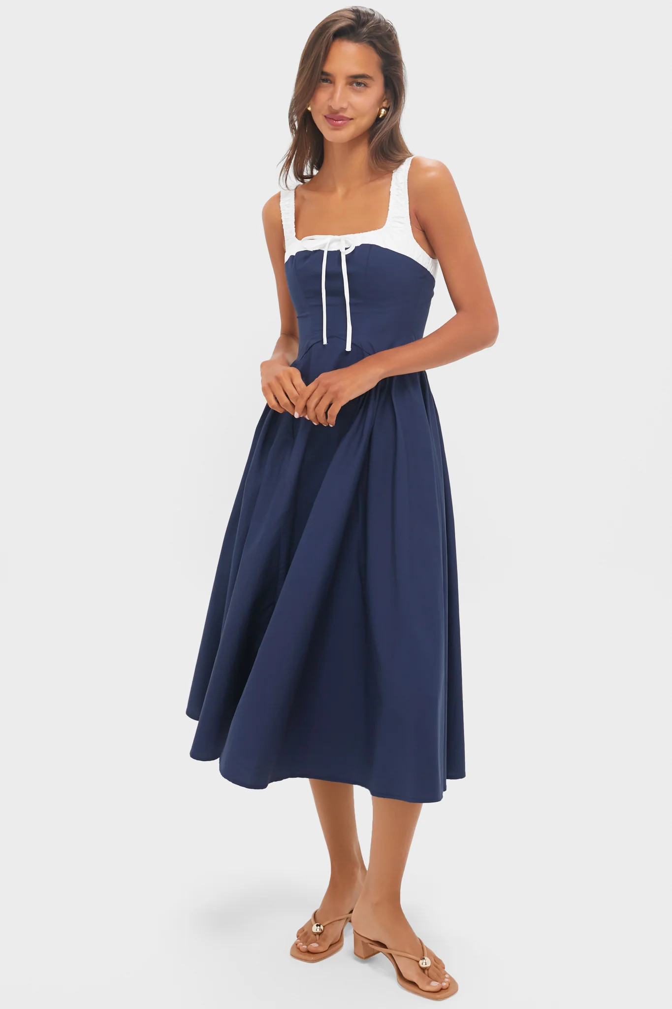 Navy Tie Detail Midi Dress | Tuckernuck (US)