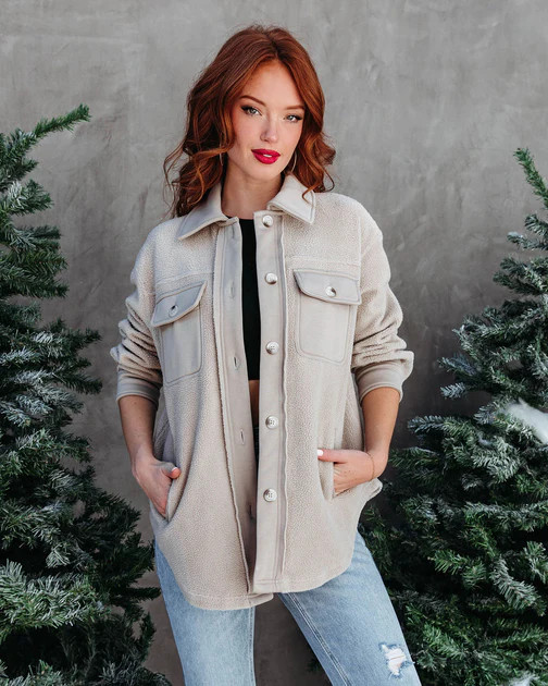 Heidi Fleece Pocketed Shacket - Taupe - FINAL SALE | VICI