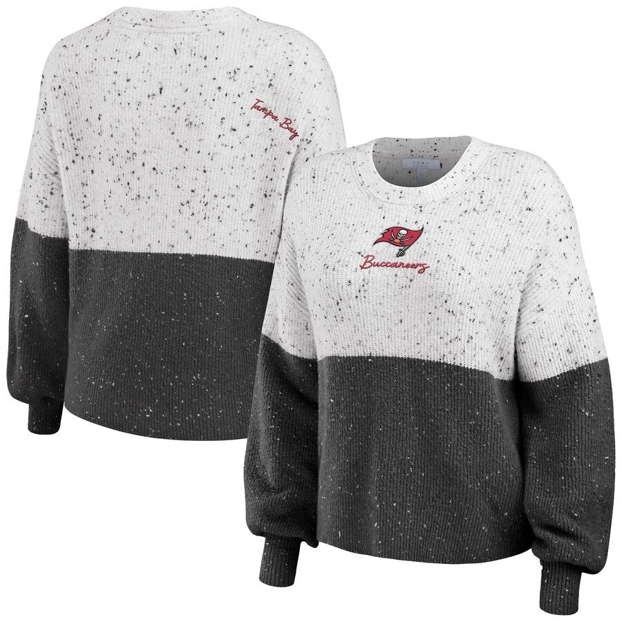 Tampa Bay Buccaneers WEAR by Erin Andrews Women's Color-Block Pullover Sweater - White/Pewter | Fanatics