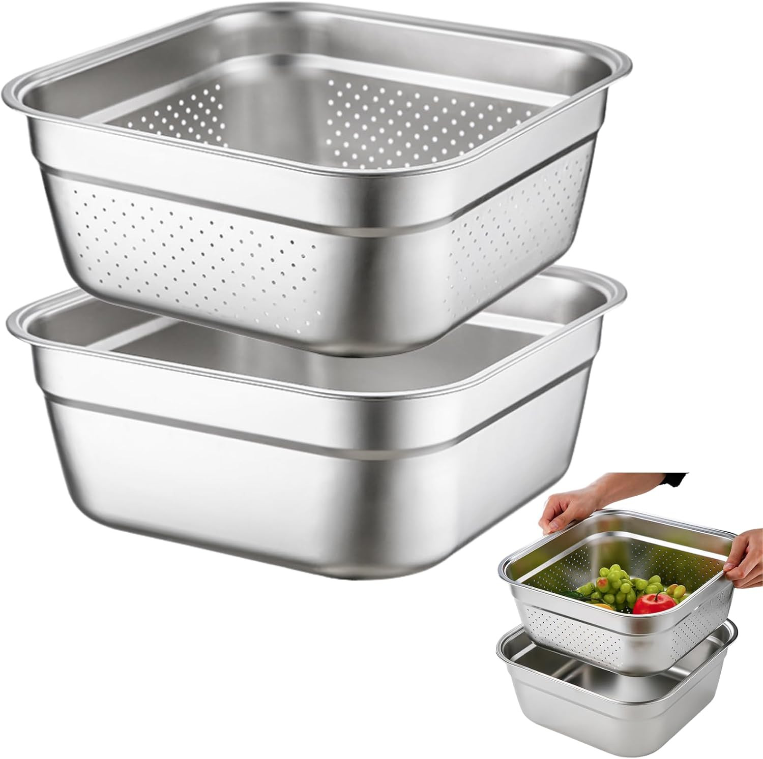 2 in 1 Large Stainless Steel Sink Basin with Colander, Lancisism 12.6" Stainless Steel Washing-up Bowl Multi-purpose Dish Tub for Sink Wash Basins Dishpan for Sink | Amazon (US)