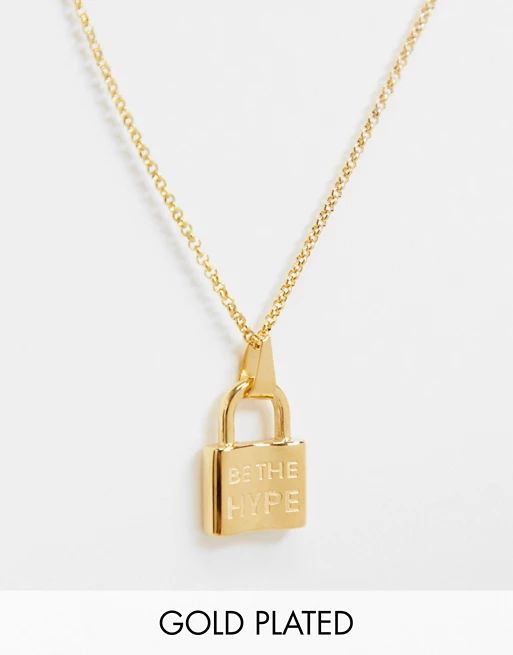 Hoops + Chains LDN twisted rope necklace in 18k gold waterproof plating with 'be the hype' padloc... | ASOS (Global)