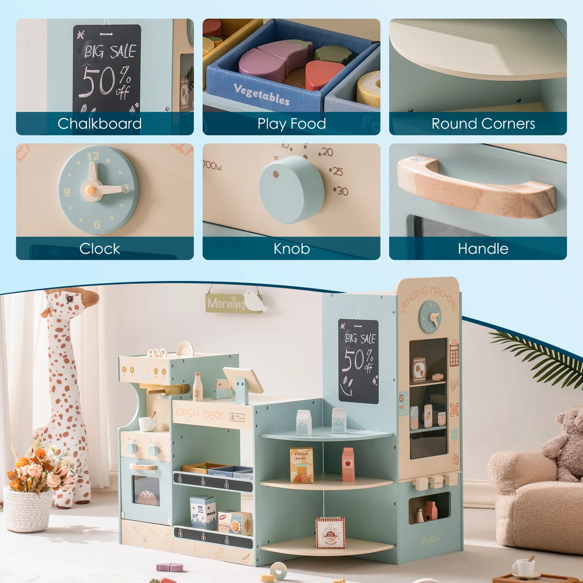 Wooden Pretend Market Self-Checkout Station Playset, Preschool Kitchen Set, Coffee Maker | Wayfair North America