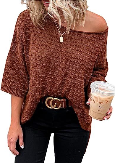 Dokotoo Women's Casual 3/4 Sleeve Loose Tunic Tops Lightweight Knit Fall Pulover Sweater Blouses | Amazon (US)