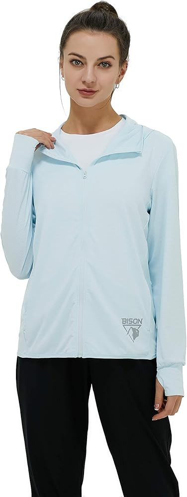 BISON Women/ Men's UPF 50 Sunblock Long Sleeve Hooded Jacket Full Zip for Outdoor Hiking Cycling ... | Amazon (US)
