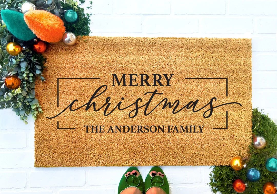 Merry Christmas Doormat, Doormat, Door Mat, Custom Doormat, Custom Welcome Mat, Family Name Gift,... | Etsy (US)