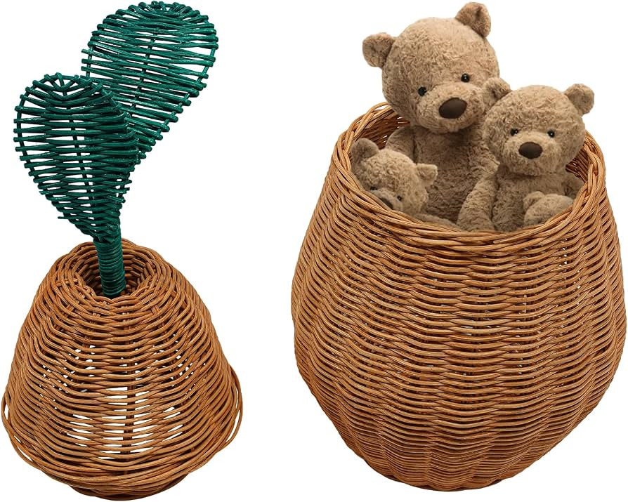 Storage Basket, Early Learning Pear Washable Wicker Floor Basket, Fruit-Shaped Woven Rattan Stora... | Amazon (US)