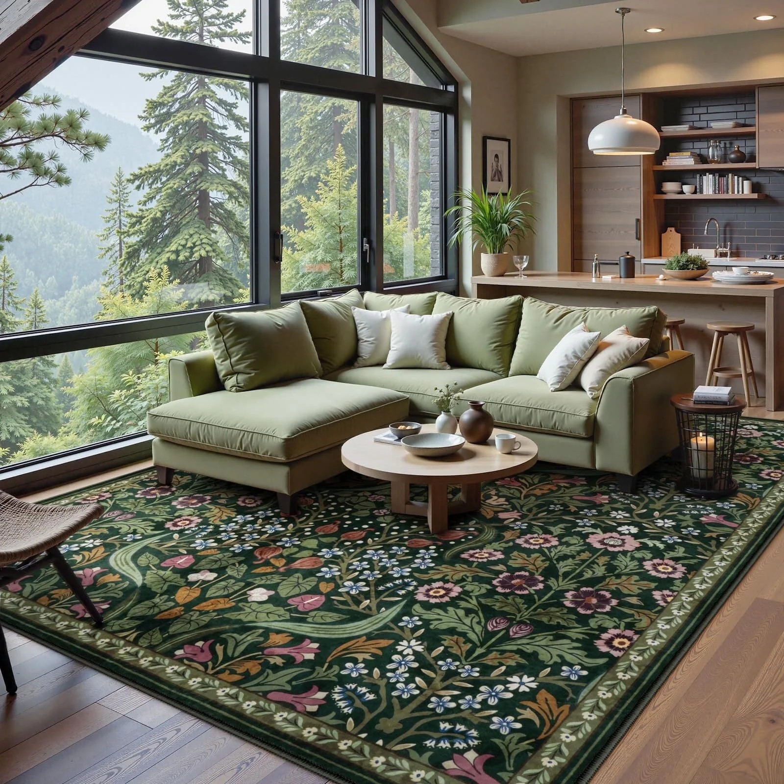 Lahome Floral Washable 8'x10' Rug, Large Rugs for Living Room, Green Soft 8 x 10 Boho Bedroom Rug... | Walmart (US)