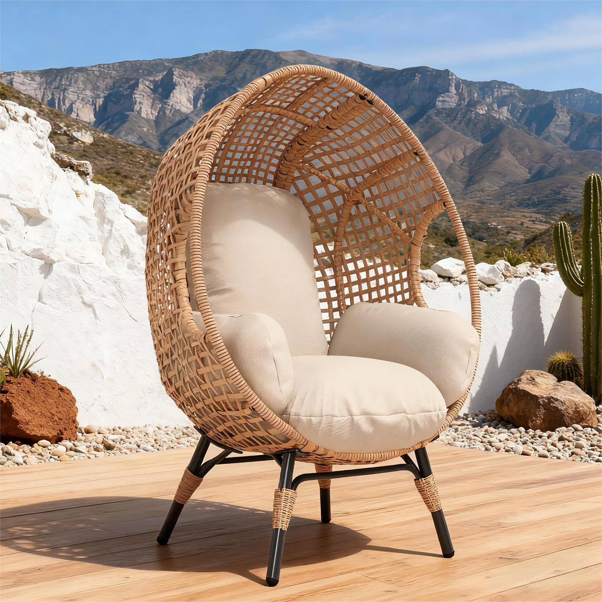 Arc Back Hanging Egg Chair with Stand, 400 lb Capacity Patio Swing Chair with Thick Cushion, PE R... | Wayfair North America