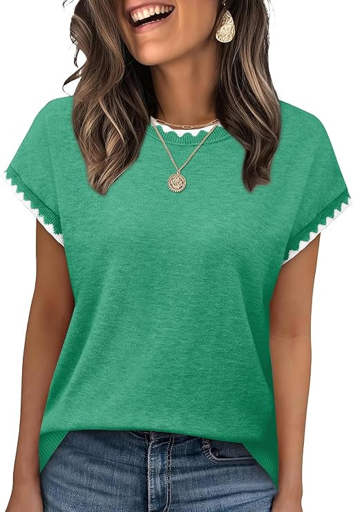 Sampeel Womens Short Sleeve Sweaters Tops Spring Outfits Crew Neck Summer Sweater Shirts Business... | Amazon (US)