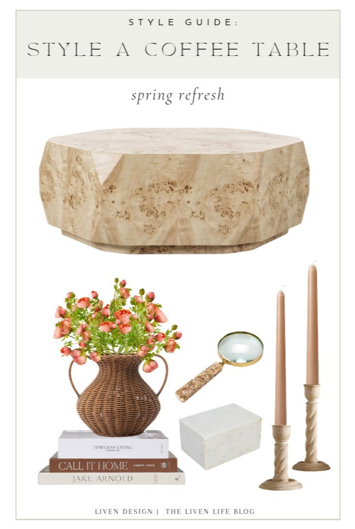 Style guide. Coffee table decor. Home decor. Rattan vase. Wood candle holders. Coffee table books. Decorative box. Marble box 

#LTKSeasonal #LTKHome #LTKSaleAlert