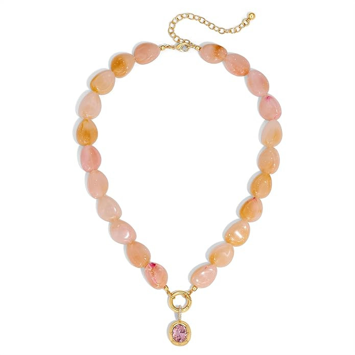 Colorful Resin Beaded Necklace for Women, Gold Plated Chunky Necklace with CZ Pendant, Boho State... | Amazon (US)