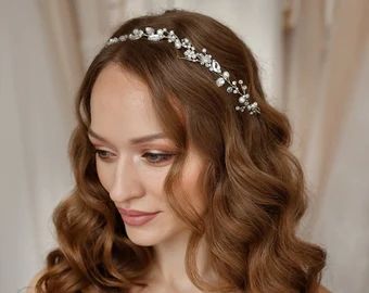 Pearl Bridal Headband Boho Wedding Hair Piece Bridesmaid | Etsy | Etsy (UK)