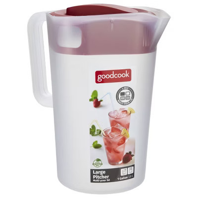 GoodCook Plastic Pitcher with 4 Way Lid - 1 Gallon - Red: Beverage Server, 1 Piece, 10.25" Height, 7.2" Width | Target
