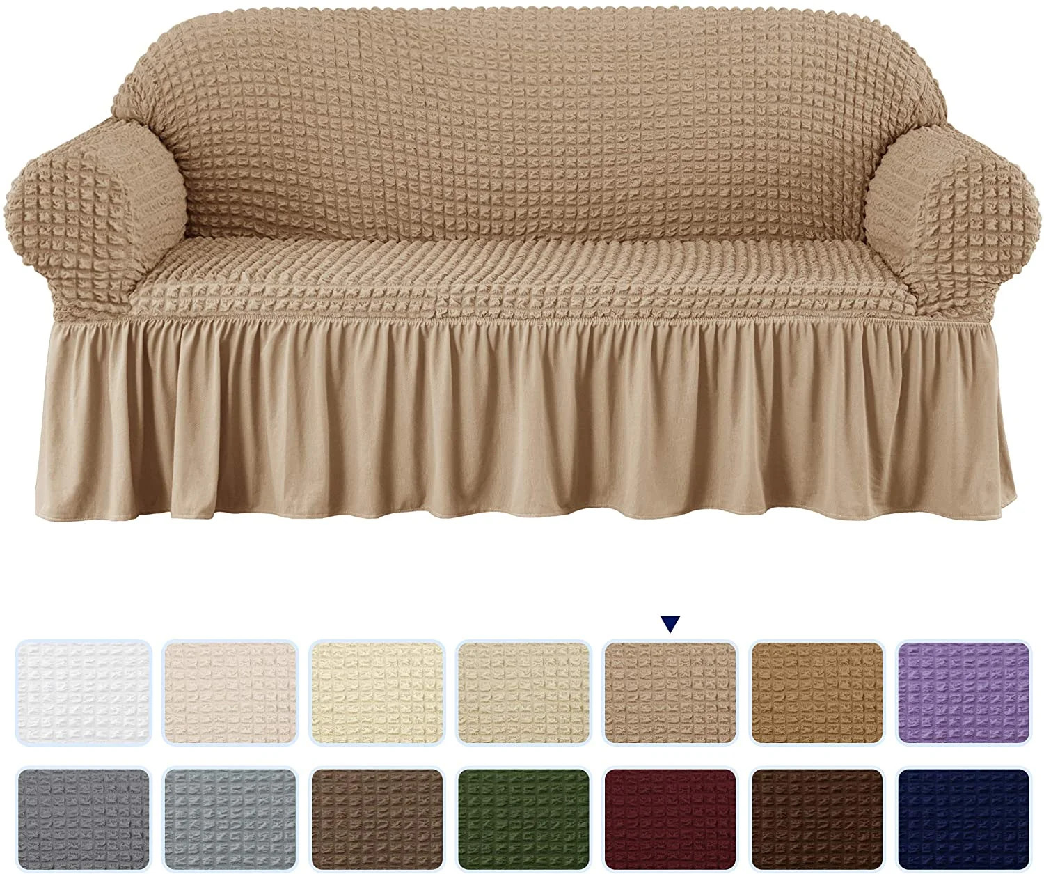Subrtex Stretch 1-Piece Pleated Ruffled Skirt Sofa Slipcover, Oatmeal | Walmart (US)