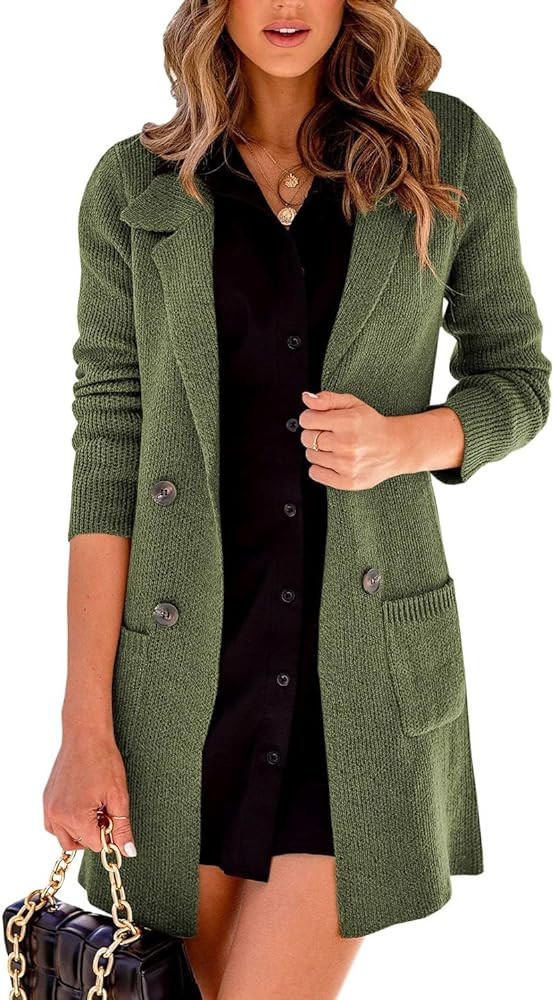 Danedvi Women Open Front Lapel Collar Cardigan Button Down Long Sweaters Cardigan Solid Outerwear... | Amazon (US)