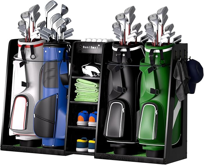 Golf Organizer for Garage, XL Wooden Golf Bag Storage Rack for 4 Bags, Clubs, Balls & Equipment, ... | Amazon (US)